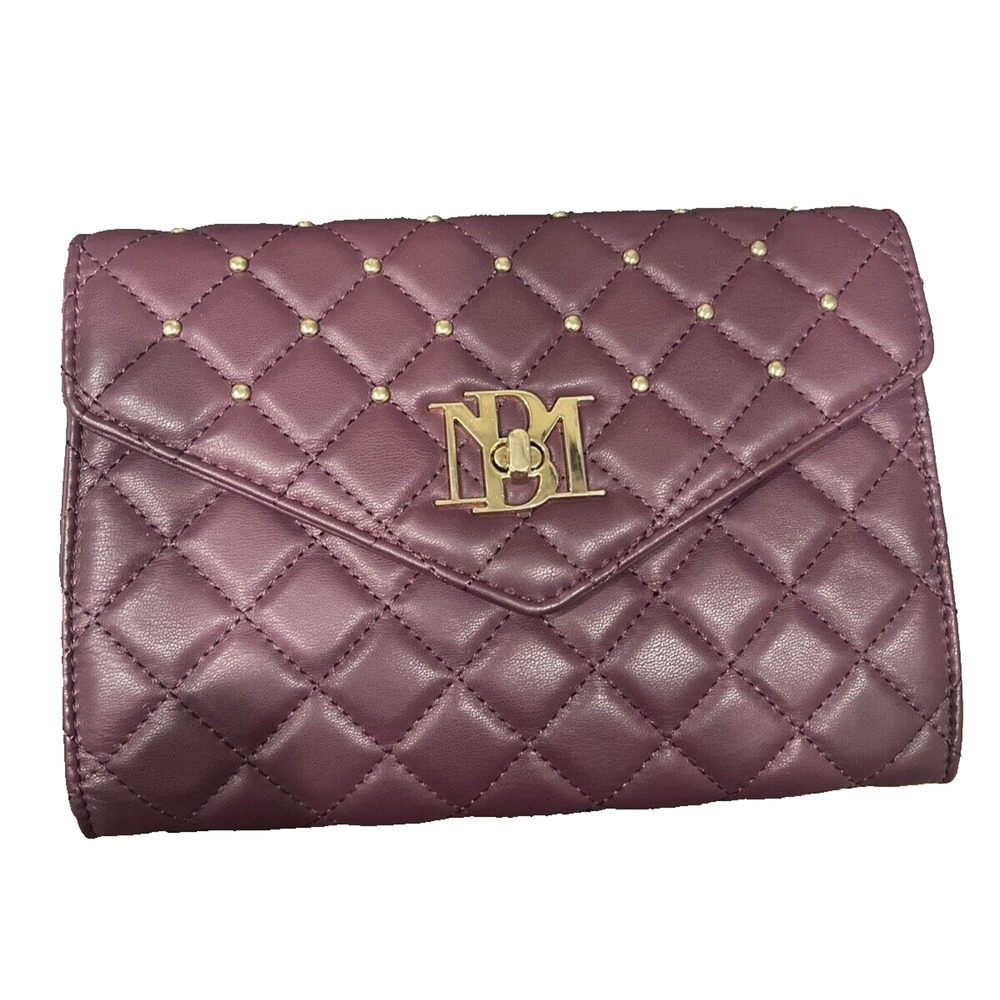 Badgley Mischka Crossbody Bag Diamond Quilt Convertible Vegan Leather Plum